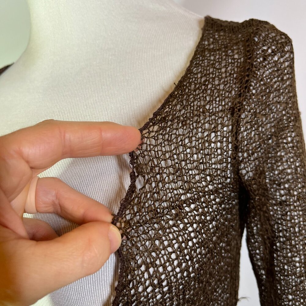 Urban Renewal Size XS Brown Open Knit Cropped Cardigan Sweater Wrap Tie - Picture 7 of 15